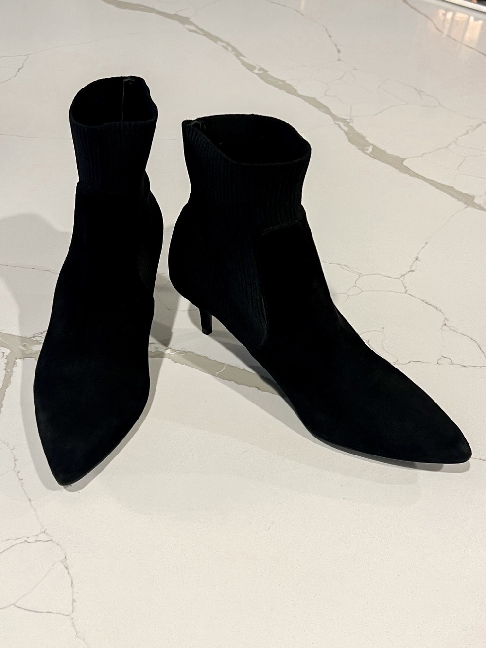 Steven by Steve Madden Keene Black Pointed Sock Ankle Kitten Heel Booties Sz 8